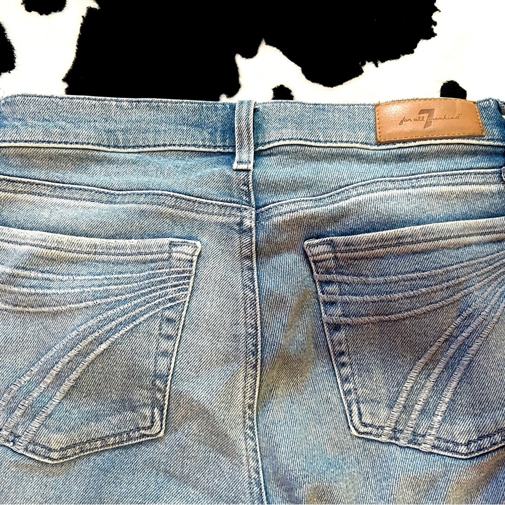 7 For All Mankind DOJO Light Blue Denim Jeans with Leather Detail